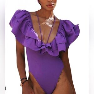 Zara | Ruffle Swimsuit Size Large in Purple